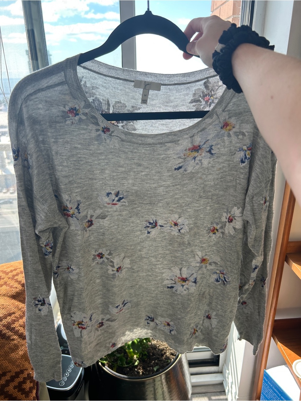 Joie Gray Floral Wool Blend Long-Sleeve Tee